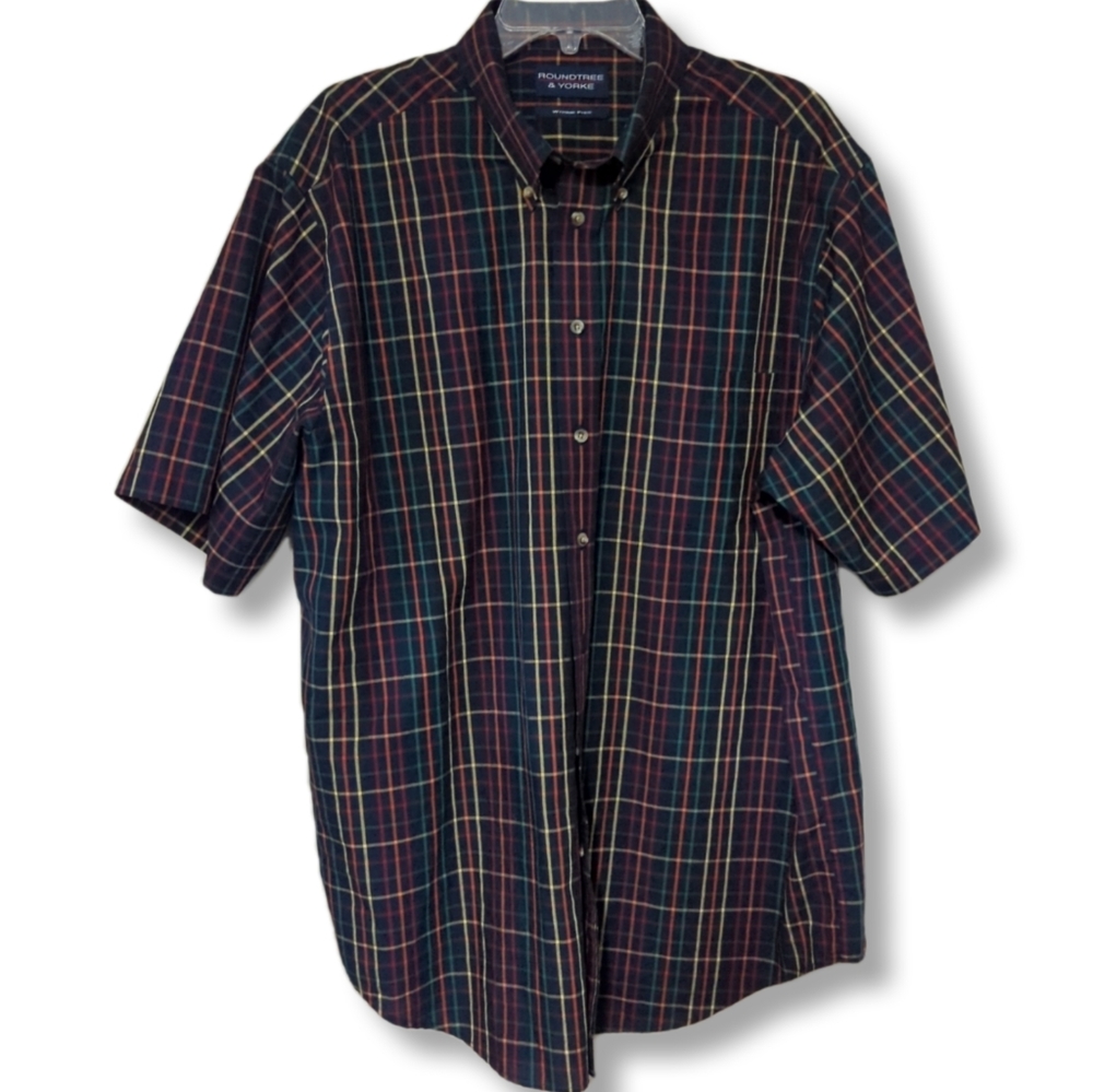 👍 Round Tree & Yorke Shirt Black Plaid XL Shirt Sleeves Button Down Like New